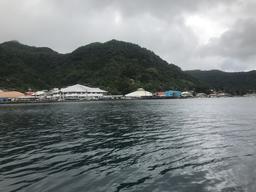 Pago Pago Harbor as we motor in for check-in.
