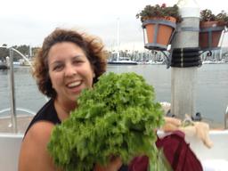 Carolyn with a head of lettuce from the Santa Barbara farmer's market
