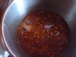 Chili prior to locking the lid on the pressure cooker