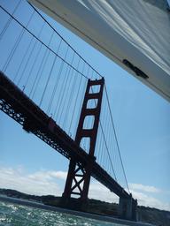 Going at least 7 knots riding the tide under the bridge into the bay