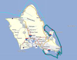 Our path around the east end of Oahu as recorded by the Garmin.