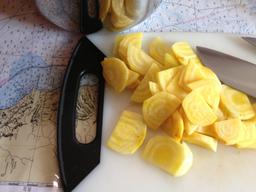 Golden beets peeled and diced.