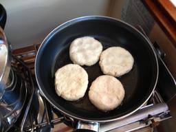 Four biscuits the perfect size for our 9 inch skillet