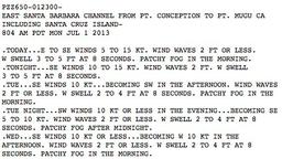 Forecast for our trip from Ventura to Santa Barbara