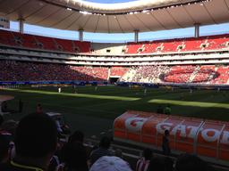 View from our seats behind the Chivas bench at Estadio Omnilife.