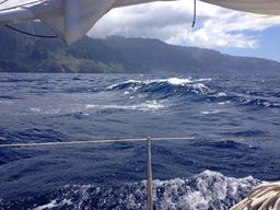 Big waves and beautiful sailing along the Na Pali Coast.