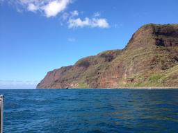 The end (west?) of the Na Pali Coast as seen from the Barking Sands roadstead anchorage.