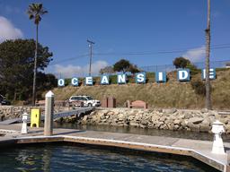 Our view view of the Oceanside sign in Oceanside Harbor