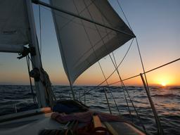 This was the best sunset during the crossing.  Notice the jib poled out to windward.