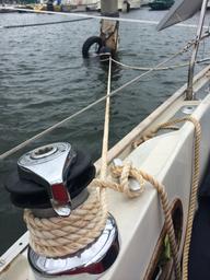 We used our 1/2" three-strand anchor rode as mooring lines for the storm.